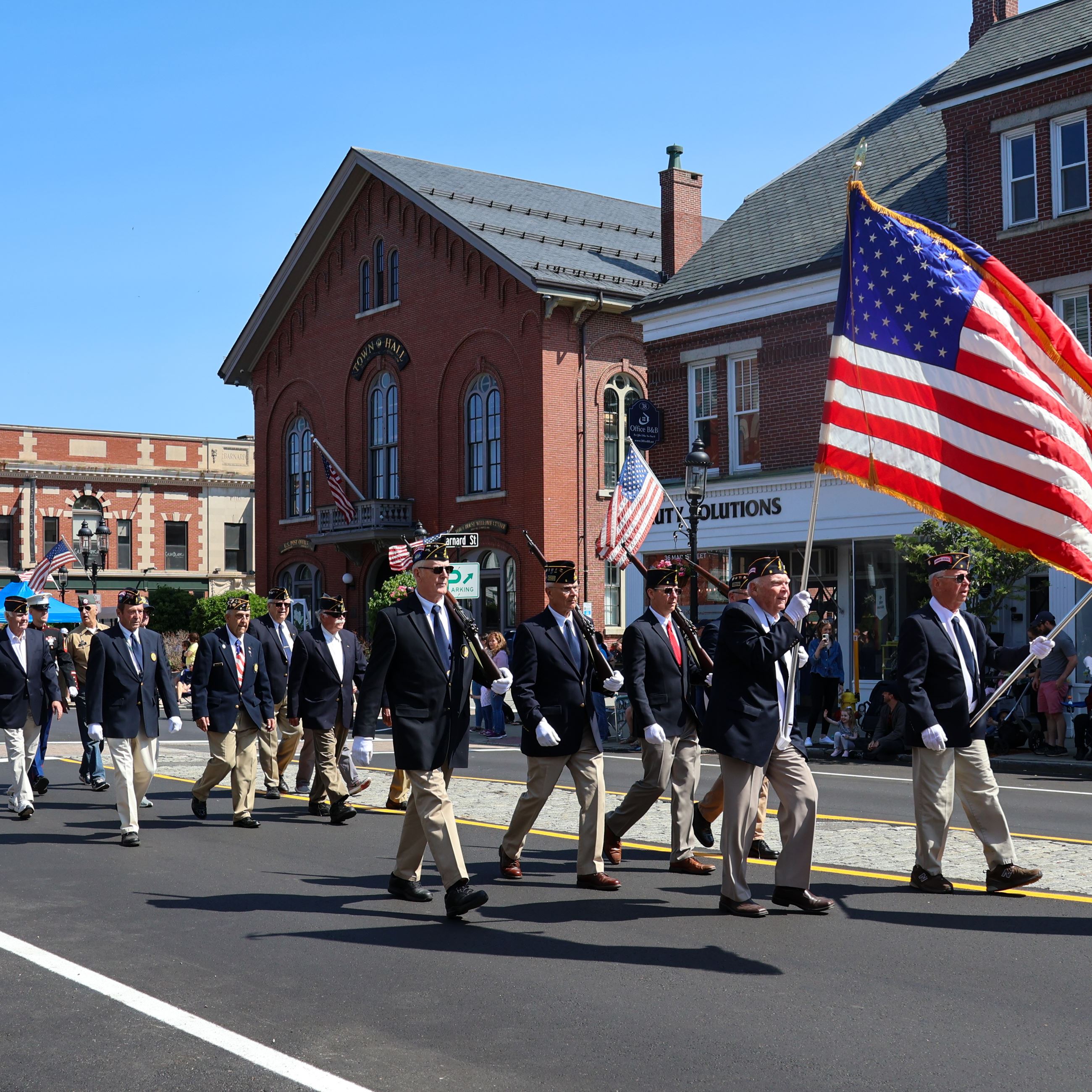 Veterans marching on Main Street in Andover