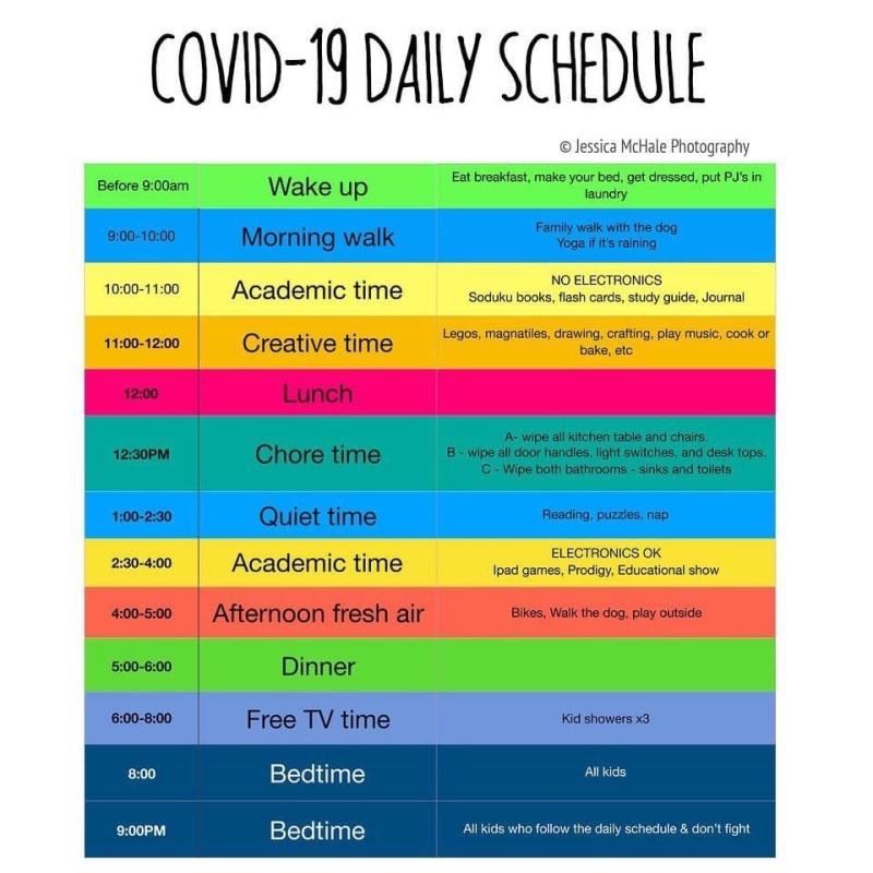 Covid 19 At Home with the Family Example Schedule