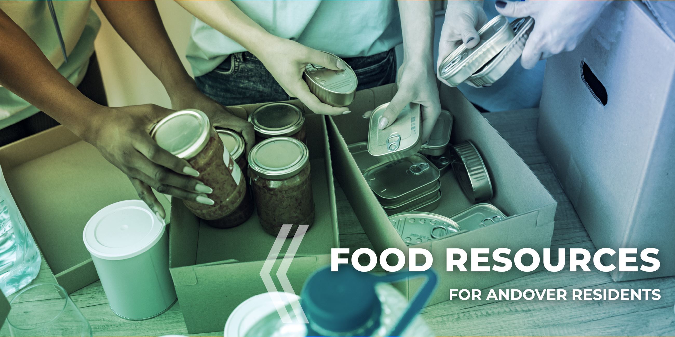 People placing food items in boxes